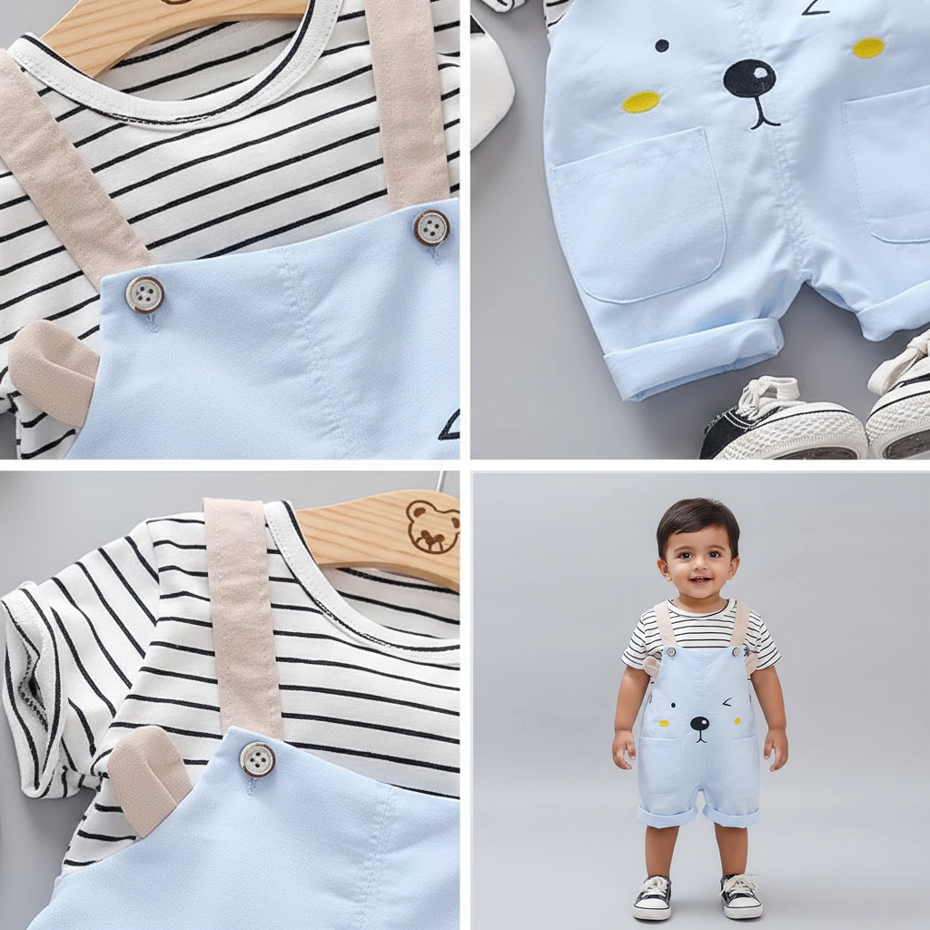 Baby Bear Stripe & Overall Dungaree Set
