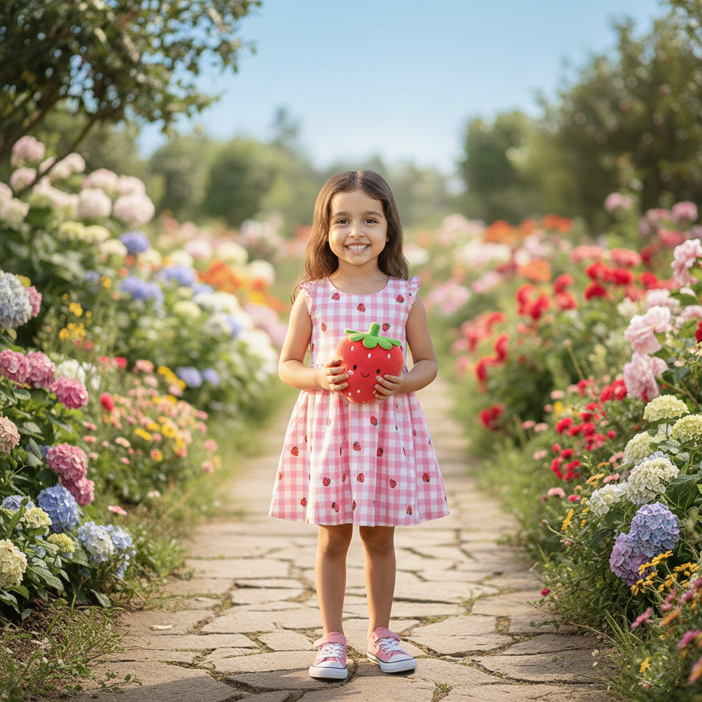 Pink Strawberry Picnic Gingham Dress