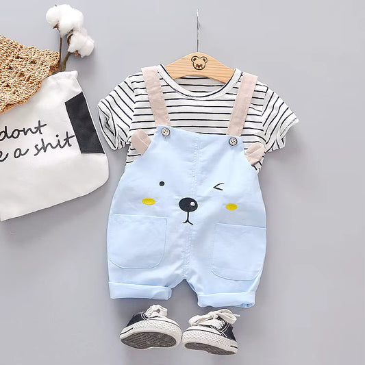 Baby Bear Stripe & Overall Dungaree Set
