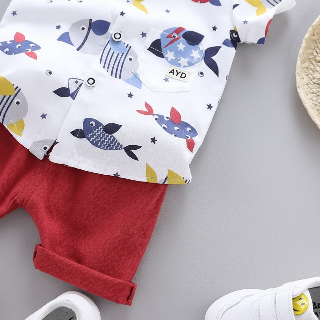 Little Explorer Fish Print Summer Set