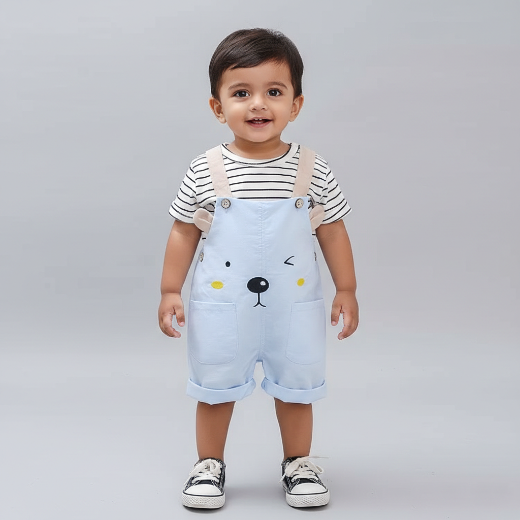 Baby Bear Stripe & Overall Dungaree Set